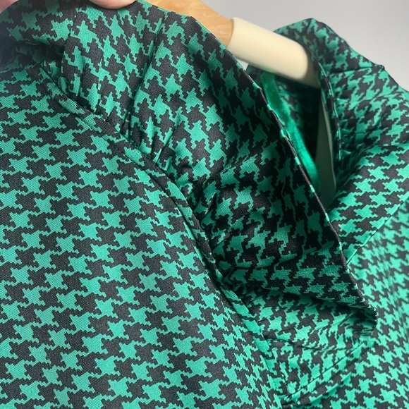 ali miles | Black Green Houndstooth Ruffle Collared Blouse Stretch Minimalist - Picture 4 of 9